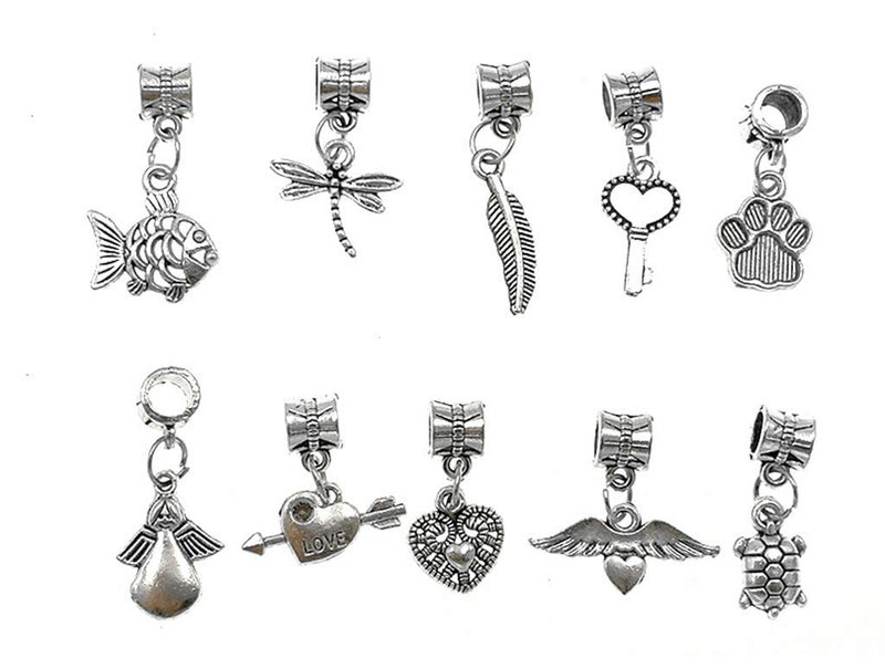 Kinteshun Alloy Dangle Spacer Beads Bails Connector with Multistyle Pendant Charm Dangler for DIY Bracelet Necklace Jewelry Making Accessaries(40pcs,Tibetan Silver Tone) - Image 3